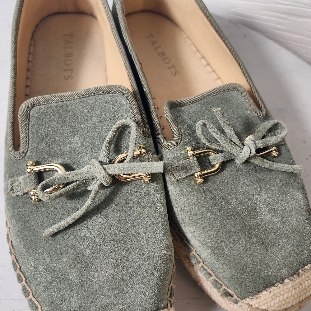 Talbots Quinn Horsebit Bow Suede Platform Espadrilles Slip On Shoes Sagebrush 7 - Picture 7 of 10